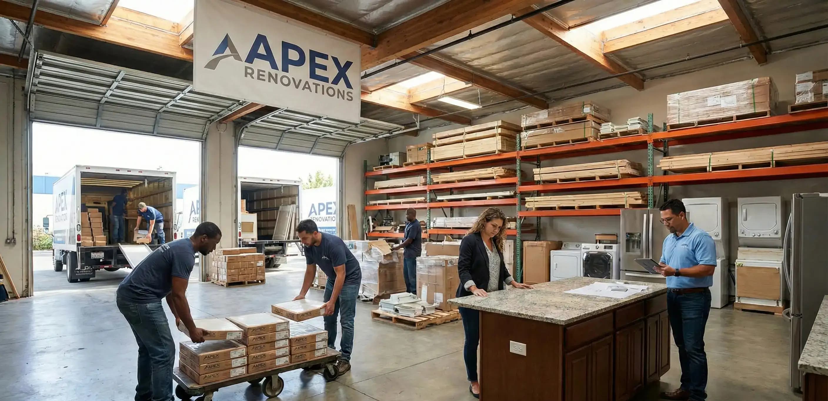 Warehouse staff organizing supplies and inventory for new projects, a key step in resuming business after you reinstate a Florida corporation.