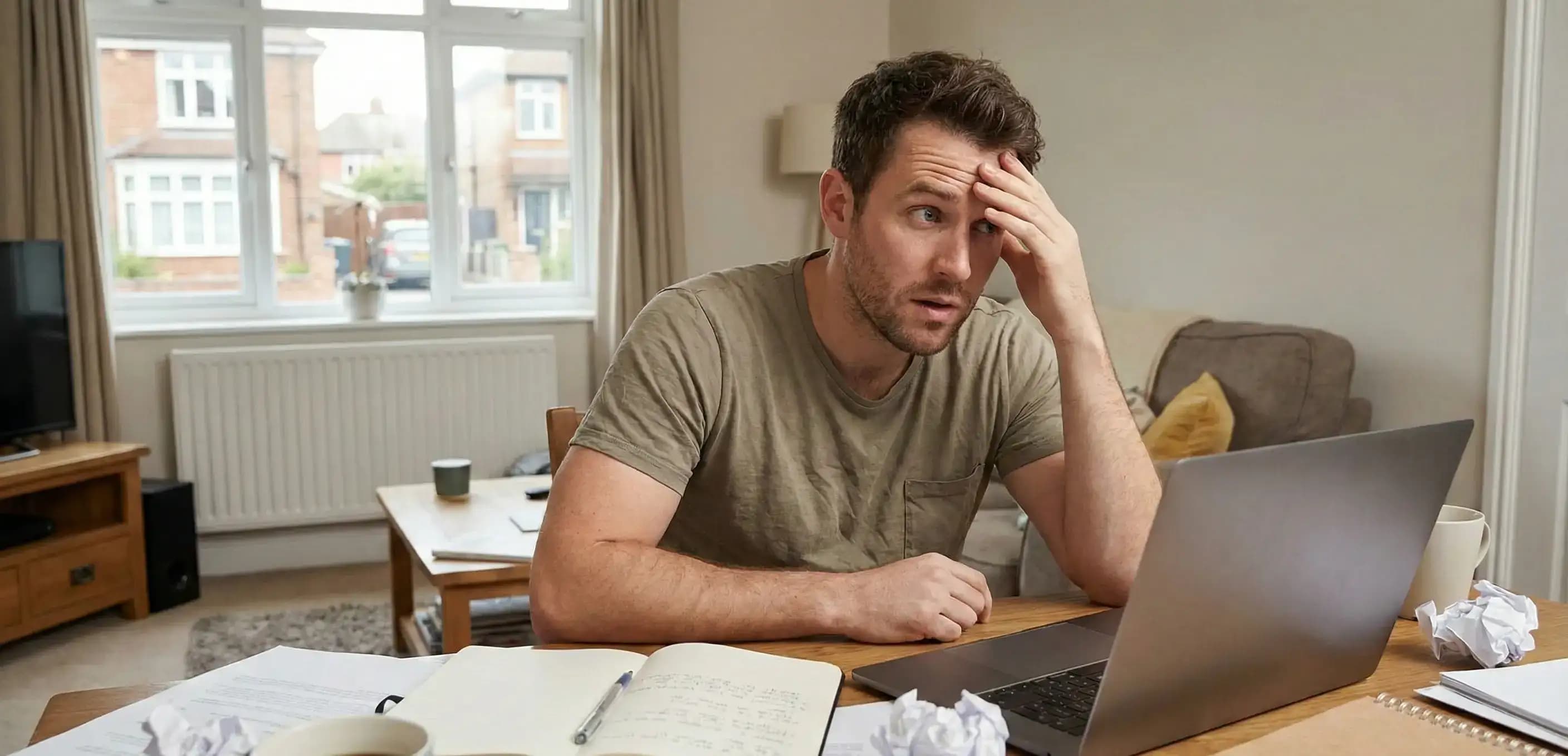 Stressed business owner with crumpled papers, overwhelmed by the legal distinction between a registered agent vs organizer.