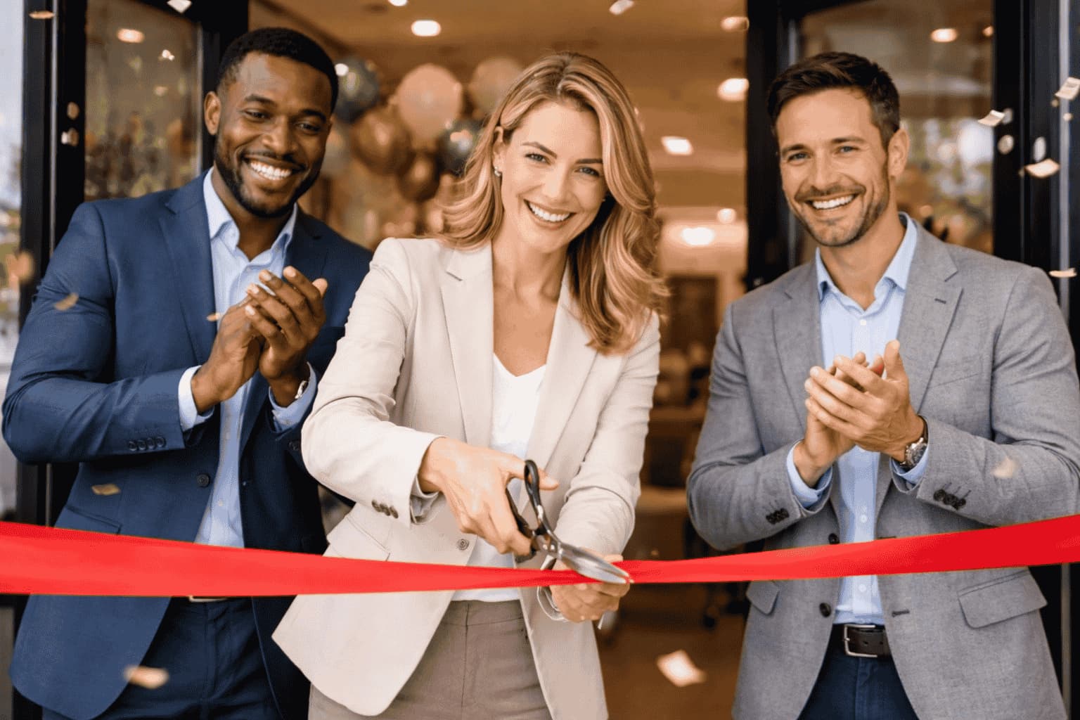 Professionals celebrating a business opening in Florida, representing the process to form an LLC in Florida.
